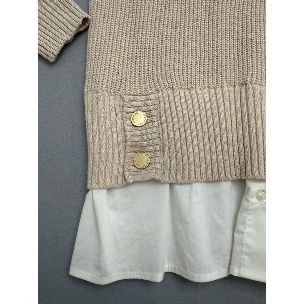 Marc New York Andrew Marc Layered Sweater French Oak Beige Gold Button NWT - Picture 3 of 8